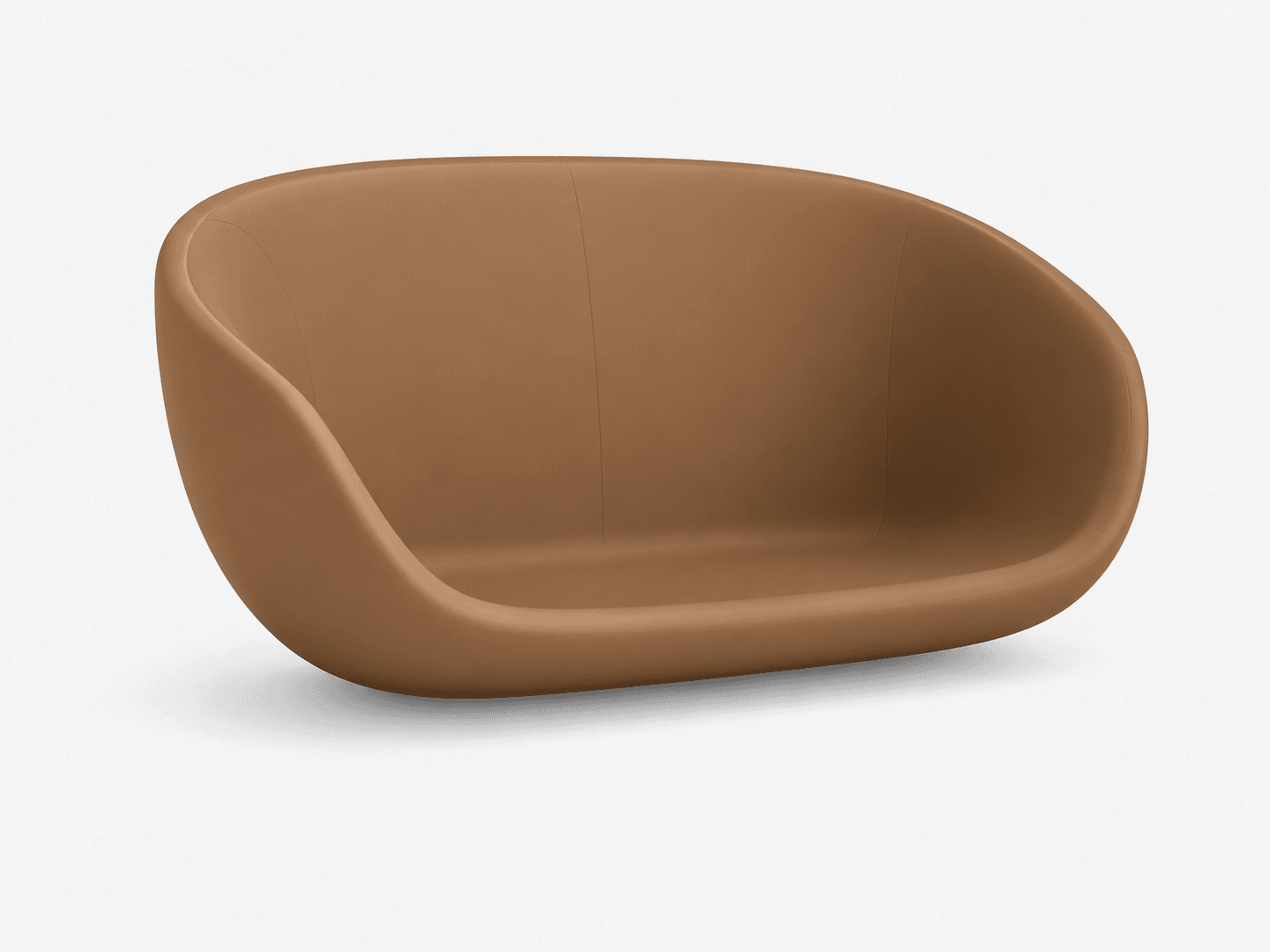 A contemporary, legless two-seater lounge seat featuring a smooth, continuously molded form in a warm brown color with a matte finish. Its organic, rounded shape creates a cohesive seating unit. — 3D model