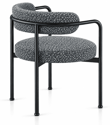 An armless contemporary dining chair featuring a black tubular metal frame and upholstered seat and back cushions in a speckled blue and grey fabric. — 3D model