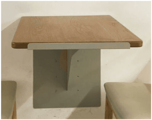 A minimalist wall-mounted shelf featuring a light-toned wooden top with rounded corners, supported by a contrasting light grey L-shaped bracket. A thin grey trim is visible along the front edge of the wooden surface, providing a clean and contemporary aesthetic. — 3D model