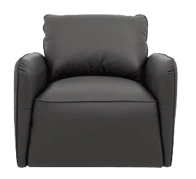 A dark grey, upholstered recliner armchair, featuring thick cushioning on the backrest, seat, and armrests, with visible stitching details and a contemporary design. — 3D model