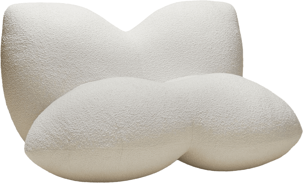 A modern, amorphous armchair with a textured, off-white upholstery. The design features soft, rounded curves that form a sculptural silhouette, suggesting a focus on organic shapes and comfort. The piece appears to be a single unit with no visible legs, implying a low-profile design or a hidden base. — 3D model