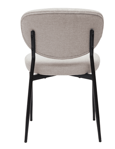 An armless dining chair featuring a curved, upholstered backrest and a complementary upholstered seat. The chair stands on four slender, tapered black metal legs, giving it a minimalist and modern aesthetic. The upholstery is a light beige or off-white fabric. — 3D model