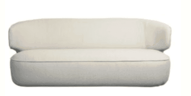 A modern, curved, asymmetrical loveseat upholstered in a light, textured fabric. It features a continuous, rounded backrest that flows into a single armrest on the right side, with the left side being armless. The base is also fully upholstered, giving it a monolithic appearance. — 3D model