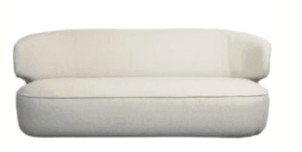 A modern, curved, asymmetrical loveseat upholstered in a light, textured fabric. It features a continuous, rounded backrest that flows into a single armrest on the right side, with the left side being armless. The base is also fully upholstered, giving it a monolithic appearance. — 3D model