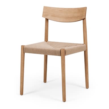 A contemporary dining chair featuring a natural oak wood frame and a hand-woven paper cord seat. The design is minimalist with clean lines and a gently curved backrest. — 3D model