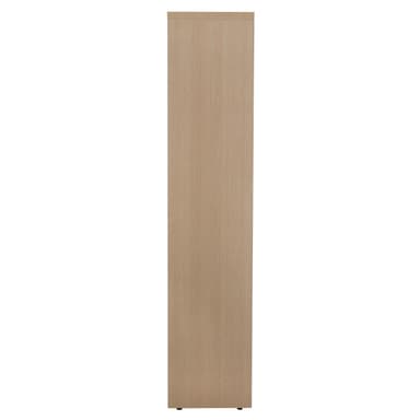 A tall, rectangular open-shelf bookshelf featuring a light wood-grain finish. It has five evenly spaced shelves, providing ample storage and display space. The design is simple and functional, with clean lines and a contemporary aesthetic. — 3D model