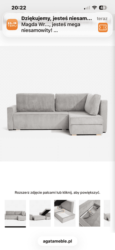 A modern grey-beige sectional sofa featuring a chaise lounge and upholstered in a ribbed corduroy fabric. The sofa has a low-profile design with clean lines and small, recessed feet. Additional images indicate it is convertible into a bed. — 3D model