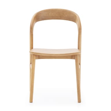 A light-toned solid wood chair, likely oak or ash, featuring a minimalist design with a smoothly curved backrest and a subtly contoured seat. It has four straight, round legs connected by stretchers, and no armrests. — 3D model