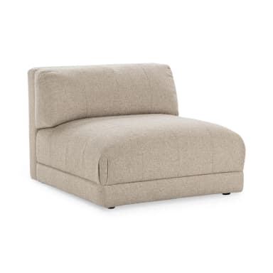 A modular sofa section viewed from the side. It features a low profile with a padded seat and backrest. The upholstery appears to be a textured fabric. The design is contemporary with clean lines and a somewhat rounded armrest or back extension. — 3D model
