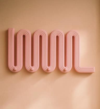 A contemporary wall-mounted coat rack featuring a distinctive wavy, zigzag design with integrated hooks, presented in a matte pink finish. — 3D model