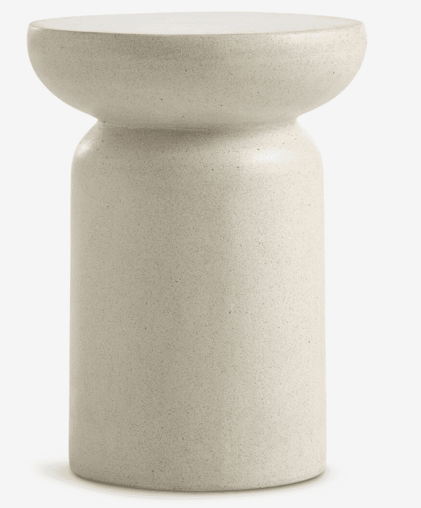 A cylindrical side table with a rounded top and a narrower, hourglass-shaped middle section. The surface has a speckled texture. — 3D model