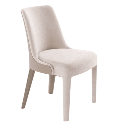 A contemporary armless dining chair, fully upholstered in a light, neutral-toned fabric, featuring a subtly curved backrest and integrated, straight tapered legs. — 3D model