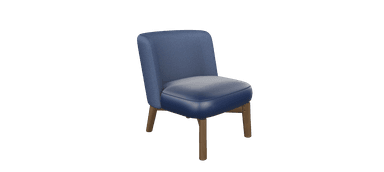 An armless lounge chair featuring a contemporary design with a low profile, upholstered in two contrasting blue materials, and supported by a wooden base with tapered legs. — 3D model