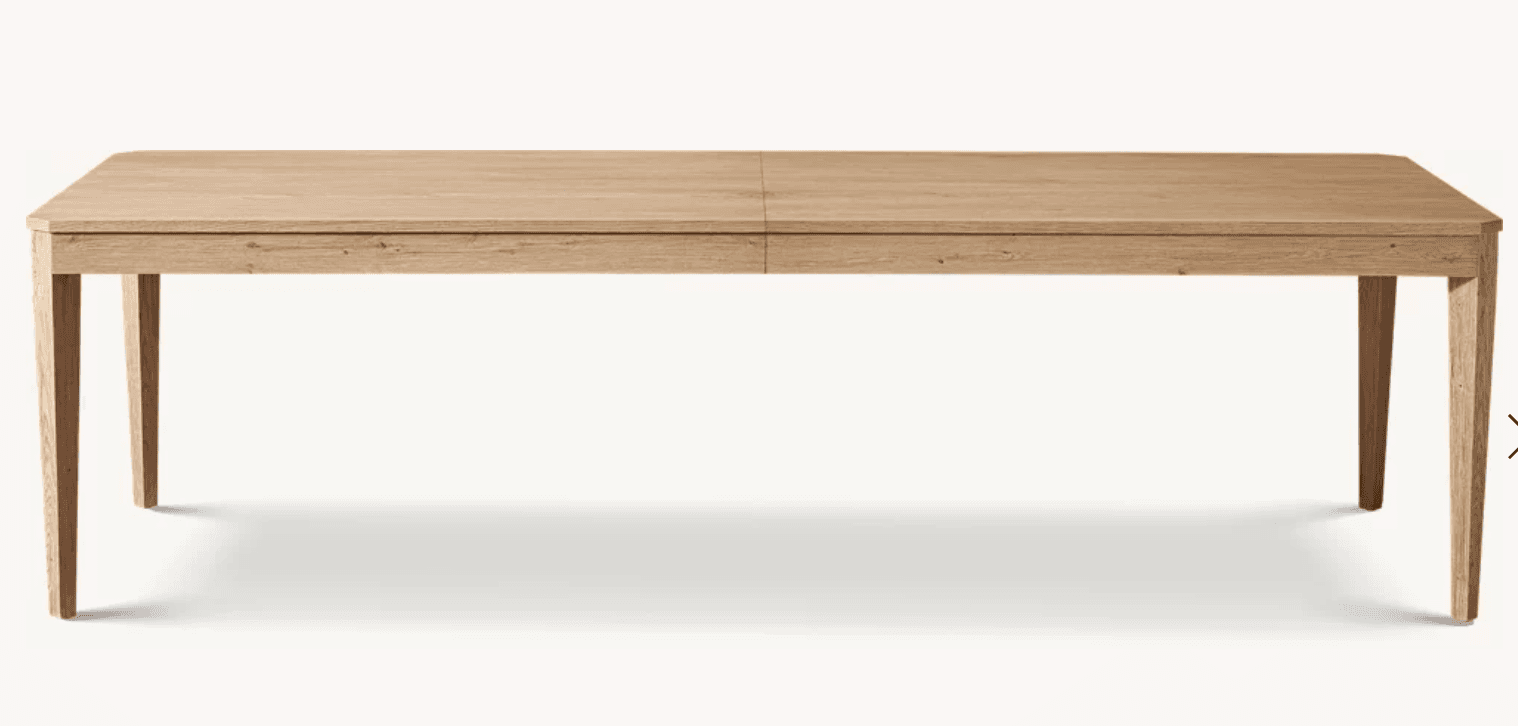 A long, rectangular solid wood bench with a light, natural finish and subtly tapered legs, presented against a white studio background. — 3D model