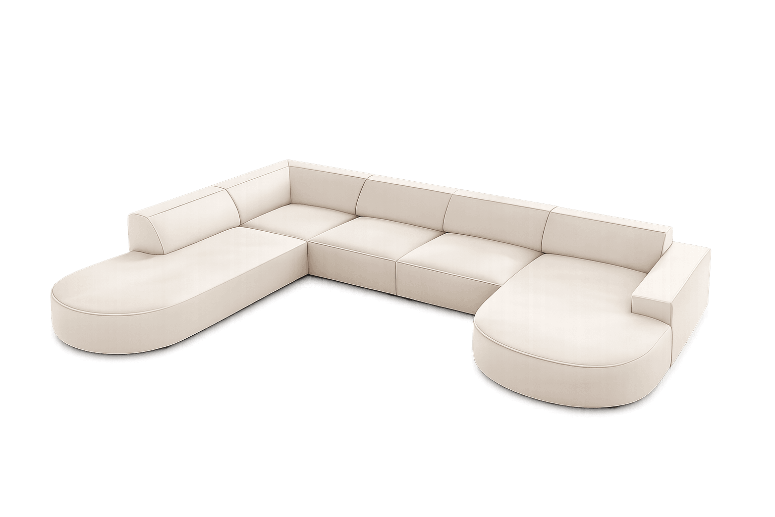 A modular sectional sofa with a U-shaped configuration. It features rounded end pieces and clean lines with upholstered cushions and backrests. The design appears modern and minimalist. — 3D model