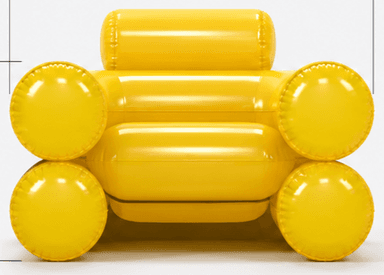 An abstract sofa design composed of three inflatable, cylindrical modules stacked and arranged to form a seating unit. The base consists of two large, horizontal cylindrical modules placed one above the other. A smaller, horizontal cylindrical module is placed on top of the upper base module, oriented parallel to the other two. The overall form is minimalist and organic, with rounded edges and a smooth, seamless appearance. — 3D model