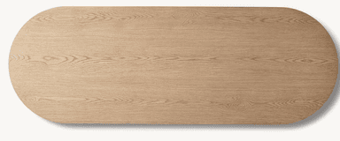 A modern, oval-shaped desk with a light wood veneer top and two integrated drawers. The desk features a minimalist design with curved, monolithic bases in a matte taupe finish. — 3D model