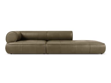 A modern chaise lounge sofa with a tufted seat cushion and a rounded armrest/headrest. The sofa features clean lines and a low profile, upholstered in a smooth, matte-finish material. — 3D model