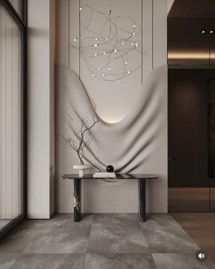A contemporary abstract sculptural LED chandelier characterized by an intricate, free-flowing network of thin dark metal rods. Numerous small, cylindrical light sources are integrated along these rods, providing diffused illumination. The fixture hangs from a single point on the ceiling via a simple dark canopy and suspension cable, creating a dynamic, art-inspired focal point. — 3D model