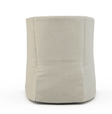 A cream-colored armchair with a rounded back and arms. The armchair features a plush seat cushion and a skirted base that drapes to the floor. The upholstery appears to be a textured fabric. — 3D model