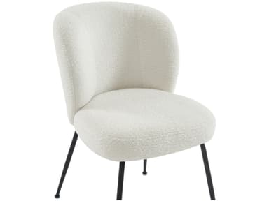 An armless upholstered chair featuring a rounded backrest and seat, covered in a textured, off-white boucle fabric. It stands on four slender, splayed black metal legs. — 3D model