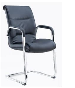 A modern black faux leather office chair featuring a chrome sled base and padded armrests, designed for guest or conference seating. — 3D model