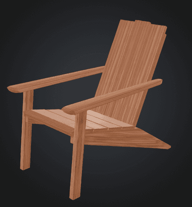 A high-back wooden armchair, viewed from the rear. The chair is constructed entirely of wood with a warm, natural brown finish. It features a tall, solid backrest with a distinctive horizontal grooved detail near the top. Substantial, flat armrests are partially visible extending from the sides. The chair's frame includes sturdy, angled rear legs, suggesting a stable and robust construction. The design appears functional and solid. — 3D model