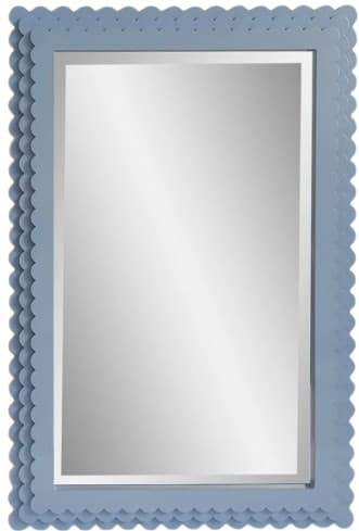 A rectangular wall mirror featuring a distinctively scalloped frame in a pale blue finish. The mirror itself appears to be clear glass, likely with a slight bevel, set within the decorative frame. — 3D model