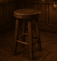 A tall, round bar stool featuring a dark brown wooden frame and a circular, padded seat upholstered in a matching dark brown material, likely faux leather. The four splayed legs are reinforced with multiple horizontal stretchers that double as footrests. — 3D model