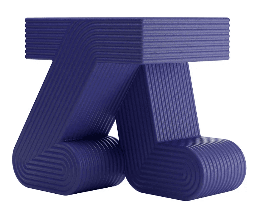 A compact, contemporary accent table or stool crafted from a deep indigo-colored material, featuring a distinctive continuous, geometric form with horizontal ribbed detailing and rounded edges. Its sculptural design allows it to function as a decorative piece while providing a small surface. — 3D model