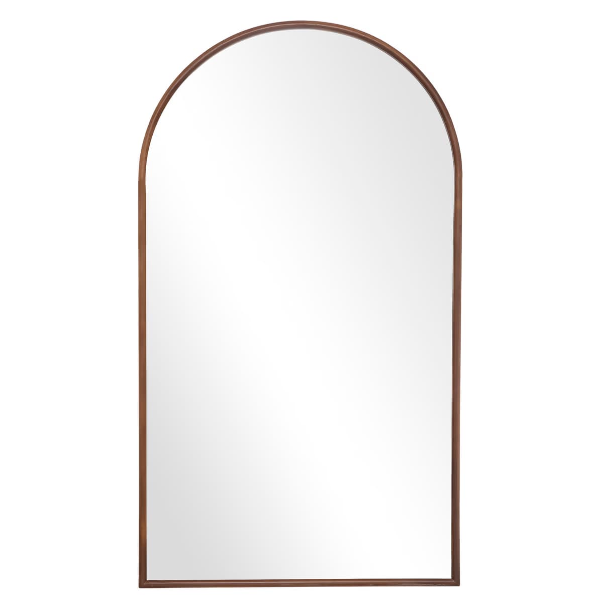 A tall, arched mirror with a thin, dark wood frame. The mirror has a reflective surface and an elongated oval shape at the top, transitioning into a rectangular base. — 3D model