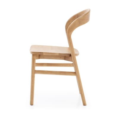 A light-toned solid wood chair, likely oak or ash, featuring a minimalist design with a smoothly curved backrest and a subtly contoured seat. It has four straight, round legs connected by stretchers, and no armrests. — 3D model