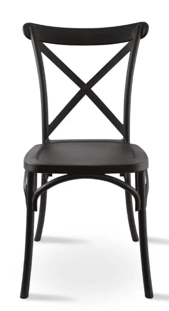 A black bentwood-style dining chair featuring a distinctive cross-back design, a contoured seat, and gently curved legs. The chair exhibits a classic bistro or farmhouse aesthetic, with a solid, uniform finish. — 3D model