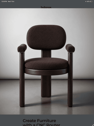 A contemporary dark wood armchair featuring a robust frame and plush, rounded upholstered components. The chair has a dark brown textured fabric on its seat, backrest, and rounded armrests. The sturdy wooden legs and back support are also dark-stained, creating a cohesive, modern aesthetic. — 3D model