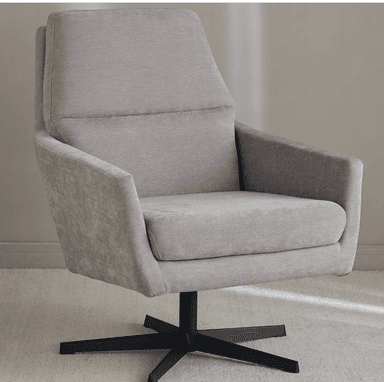 A modern, high-back lounge armchair upholstered in light gray fabric, featuring a comfortable, enveloping design and a four-star matte black metal swivel base. — 3D model