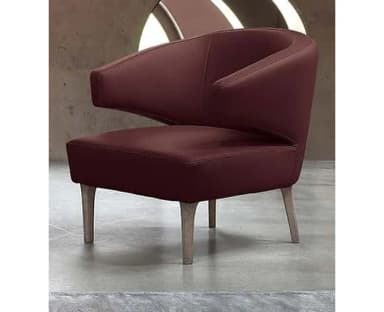 A contemporary armchair with a curved backrest that wraps around to form integrated armrests. The seat is upholstered and supported by four tapered wooden legs. — 3D model
