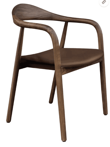 A modern armchair featuring a dark brown wooden frame with a curved backrest and integrated armrests, complemented by a padded dark brown upholstered seat. — 3D model