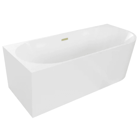 A freestanding bathtub with a minimalist, modern design. It features a rectangular base that flares outward slightly towards the top, creating a subtle trapezoidal profile. The interior is smoothly contoured for comfort. A small, rectangular brass-colored overflow drain cover is visible on the upper interior wall near one end. — 3D model