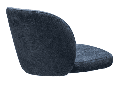 A dark blue upholstered chair, viewed from the rear, featuring a curved backrest and a circular seat. The fabric has a textured appearance. — 3D model