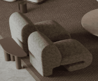 A light gray-green monolithic lounge chair featuring a continuous, sculptural form, appearing to be crafted from a textured, possibly stone-like or composite material. It lacks traditional legs, with the seat and backrest forming a single, flowing structure. — 3D model