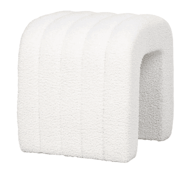 A U-shaped, channel-tufted ottoman upholstered in a cream-colored bouclé fabric. — 3D model