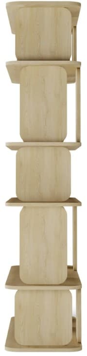 A modern, light-toned wooden shelving unit featuring an open, asymmetrical design with integrated closed compartments and rounded edges. — 3D model