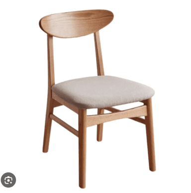 A light-toned wooden dining chair featuring an upholstered seat and a curved wooden backrest. The design is simple and minimalist, characteristic of Scandinavian style, with straight legs and a smooth finish. — 3D model