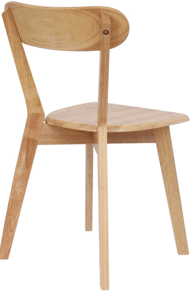 An armless chair crafted from light-toned natural wood, featuring a gently curved, ergonomic seat and a separate, curved backrest supported by two angled uprights. The four tapered legs splay slightly outwards, contributing to its stable and minimalist design suitable for dining or accent use. — 3D model