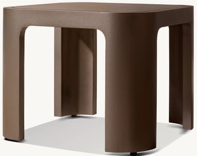 A contemporary side table with a square top and four rounded, hollow legs. The structure features smooth, continuous curves and a matte metallic finish. The legs are set inwards from the edges of the tabletop, creating an open, airy design. Small adjustable feet are visible at the base of each leg. — 3D model