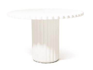 A white cylindrical pedestal table featuring a round top with a fluted edge and a matching fluted base, presented against a white background. — 3D model