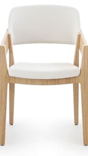A contemporary wood-framed armchair with an upholstered seat and backrest, featuring clean lines and integrated arms. — 3D model