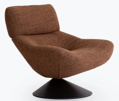 An upholstered lounge chair with a distinct rounded back and seat, supported by a conical swivel base. — 3D model