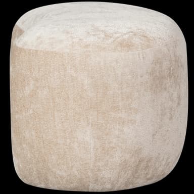 The image displays a single, kidney-bean shaped floor cushion. It is fully upholstered in a light beige or taupe plush, textured fabric, likely velvet or chenille. The edges are soft and rounded, indicating a padded construction. The object is presented against a black background, highlighting its organic form and soft appearance. — 3D model