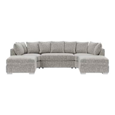 A large, curved sofa with a plush upholstery. The sofa features multiple seat cushions and back cushions that appear to be loose or removable. The overall form is rounded, suggesting a modern or contemporary design. It is presented against a black background, isolating the object. — 3D model